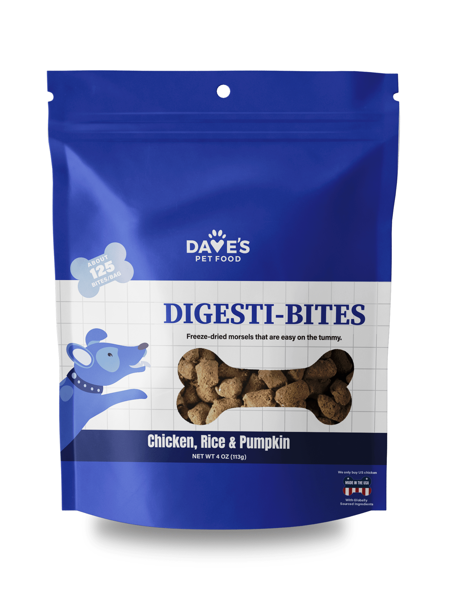 Dave's Digesti-Bites Chicken, Rice & Pumpkin Dog Treats /4 oz