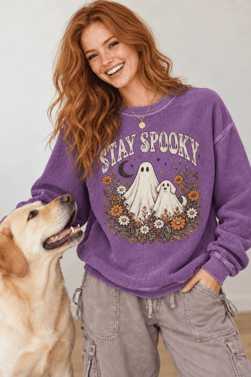 Stay Spooky Ghost Vintage Cord Crew