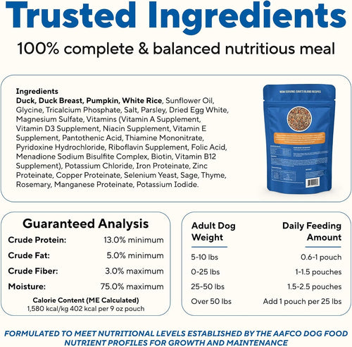 Dave's Bland Duck & Pumpkin Pouch Recipe for Dogs / 10 pack / 9 oz