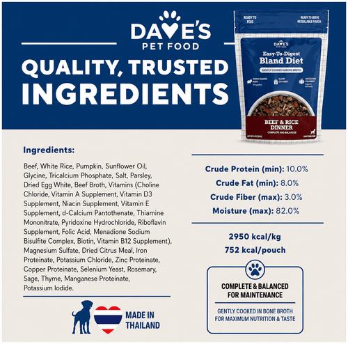 Dave's Bland Beef & Rice Pouch Recipe for Dogs / 10 pack / 9 oz