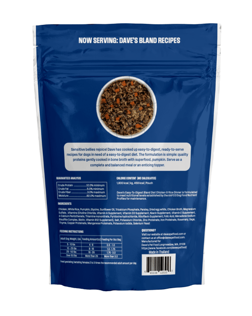 Dave's Bland Chicken & Rice Pouch Recipe for Dogs / 10-pack / 9 oz