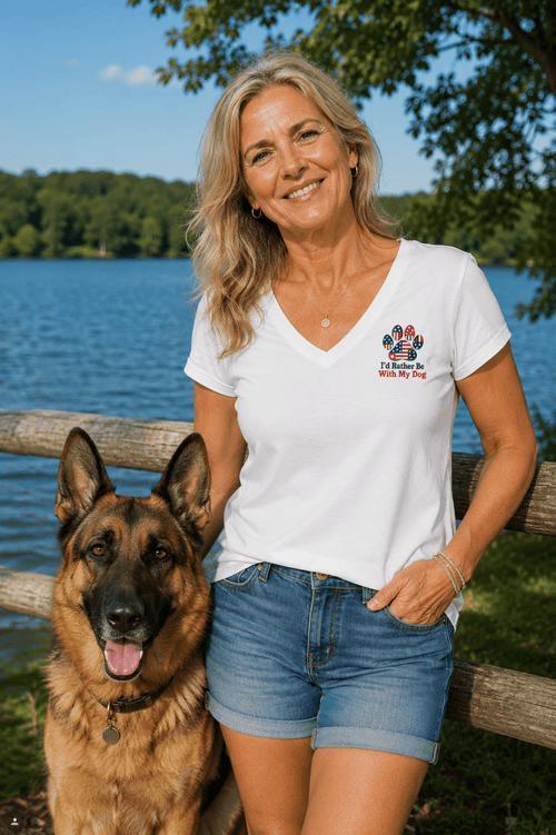 Patchwork Americana Ladies V Neck