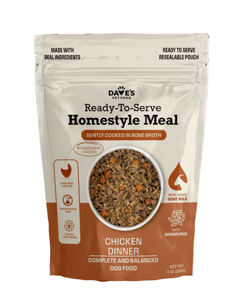 Dave's Chicken & Brown Rice, Goat Milk Pouch Recipe for Dogs / 10 Pack - 9 oz Pouches